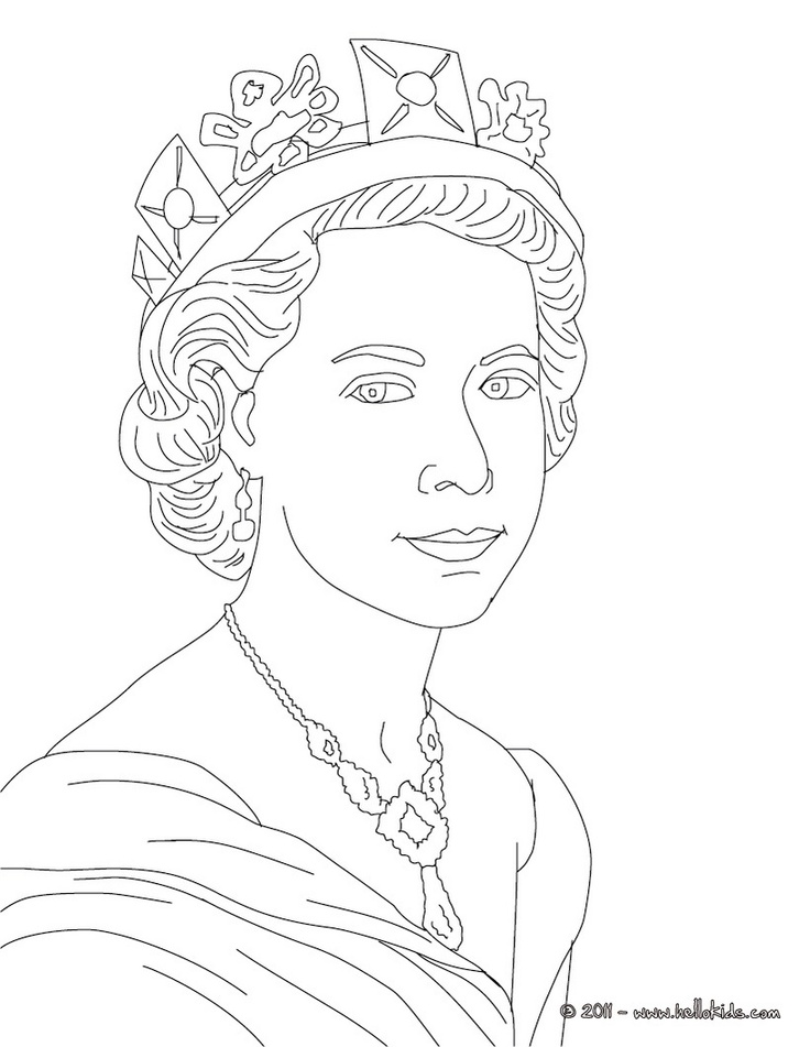 BRITISH KINGS AND PRINCES colouring pages - QUEEN ELIZABETH II
