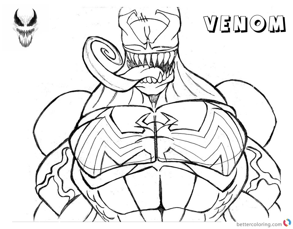 Venom Coloring Pages Lineart Half - Free Printable Coloring Pages