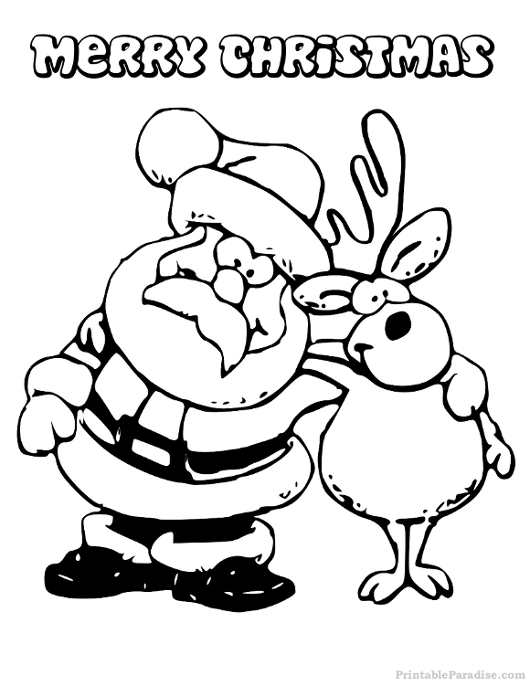 coloring page of santa and his reindeer Pics of santa and his reindeer ready to go!
